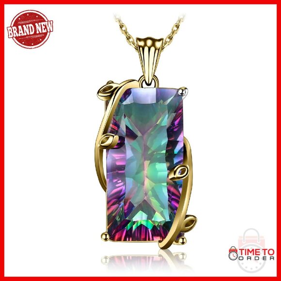 15.2ct Genuine Mystic Quartz Pendant Necklace 18in Sterling Silver Chain